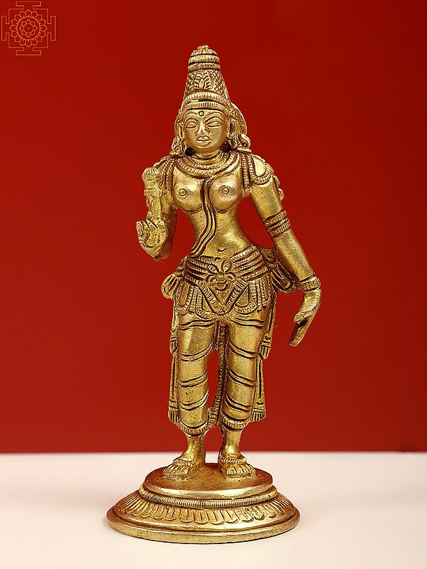 5" Small Brass Devi Parvati Sculpture