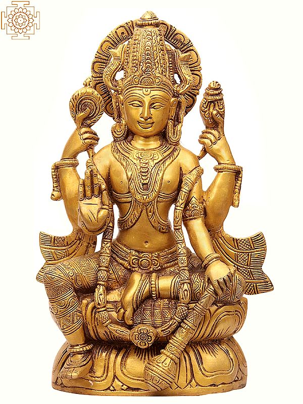 12" Kamalasana Chaturbhuj Vishnu In Brass | Handmade | Made In India