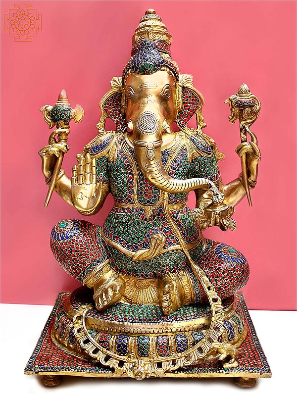 20" Lord Ganesha Seated on Pedestal