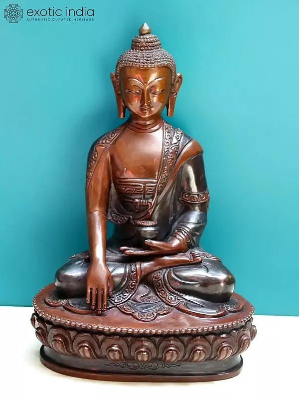 8" Copper Bhumisparsha Buddha Statue From Nepal