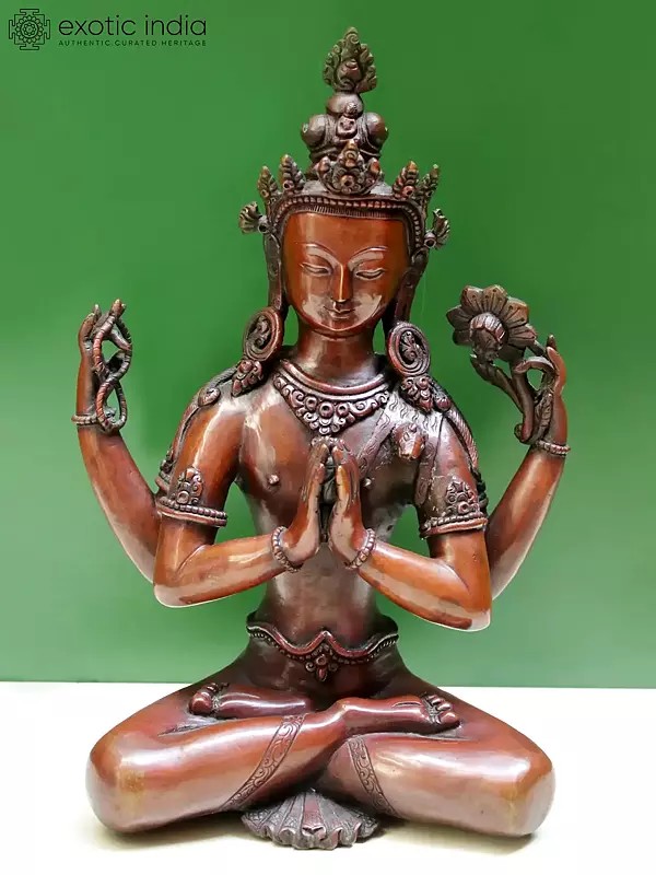 11" Chenrezig Copper Idol | Copper Statue from Nepal