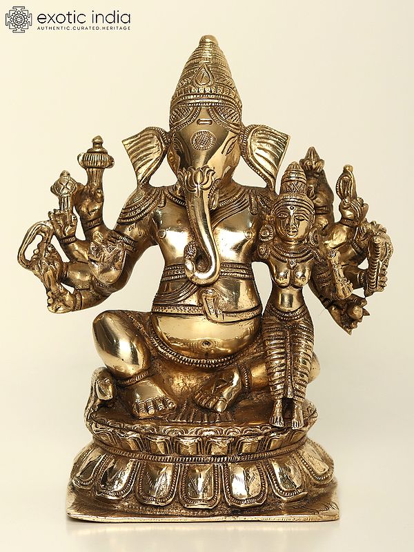 9" Sitting Ten Armed Siddhi Ganapati | Brass Statue