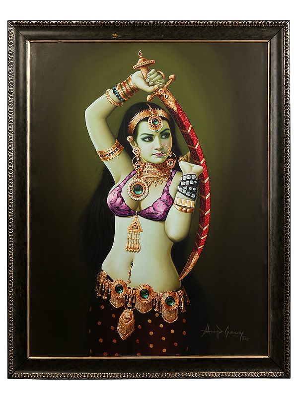 Lady with Sword | Without Frame | Oil on Canvas Painting