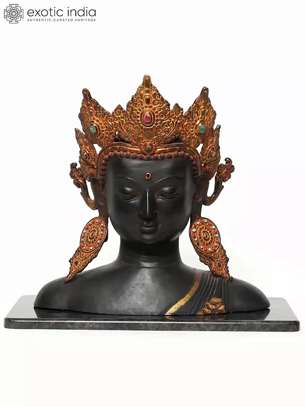 17" Nepalese Crown Buddha Bust on Granite Base