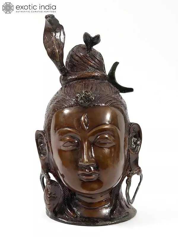11" Lord Shiva Head Brass Statue