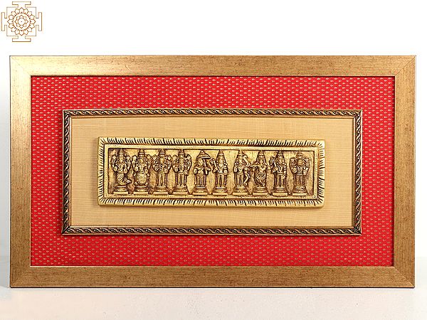 13" Lord Dashavatar Vishnu in Brass | Wooden Wall Hanging Frame