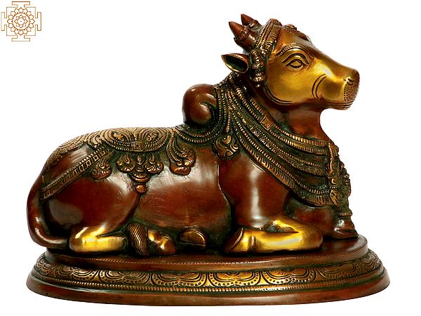 8" Nandi, The Shiva’s Mount and One of His Ganas In Brass