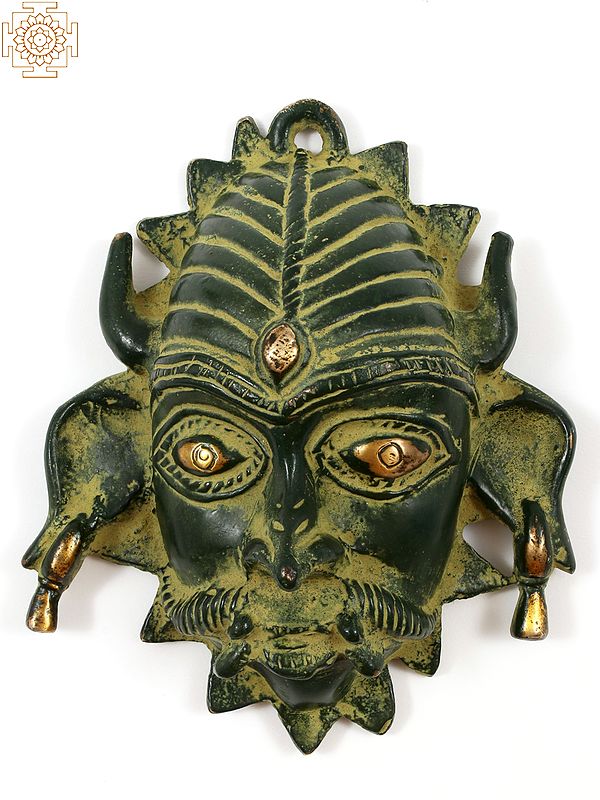 5" Small Bhairava Wall Hanging Mask Statue in Brass