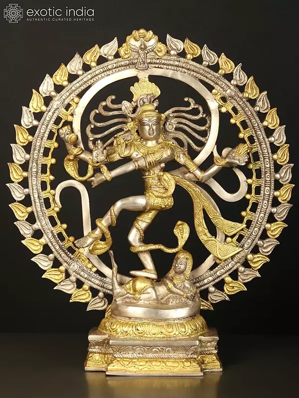 19" Nataraja in Gold and Silver Hues In Brass