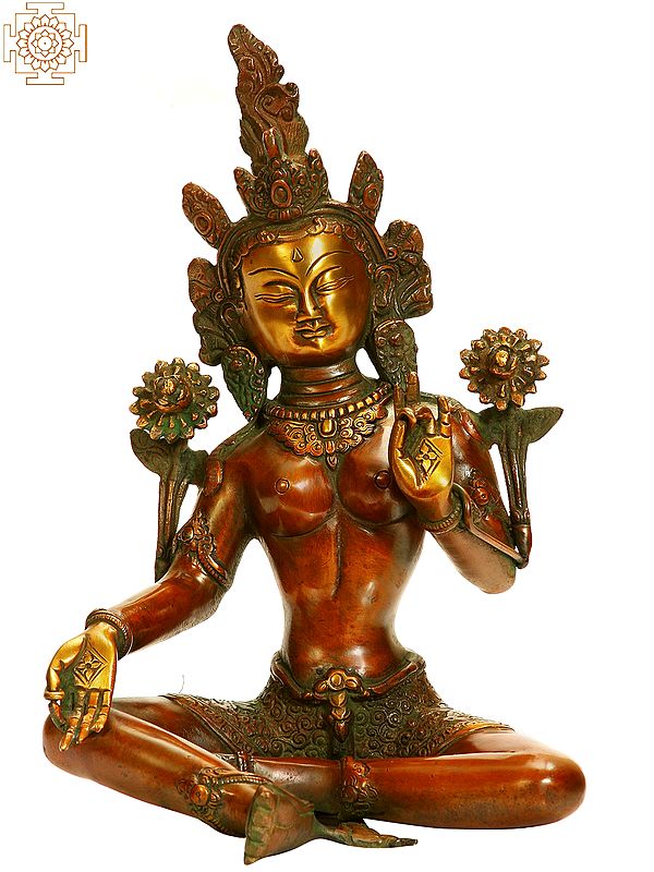10" Tibetan Buddhist Goddess Green Tara In Brass