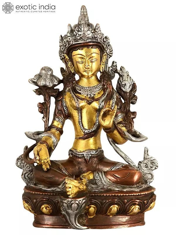 8" Tibetan Buddhist Savior Goddess Green Tara In Brass