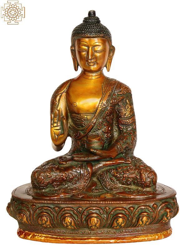 9" Shakyamuni Buddha Preaching His Dharma (Robes Decorated with the Scenes from His Life) In Brass