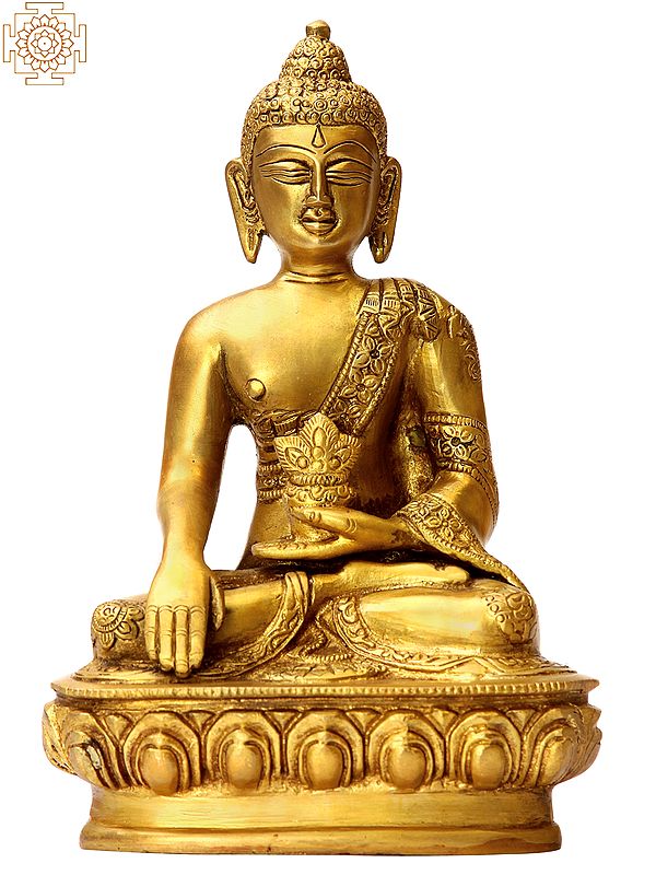 8" Bhumisparsha Buddha Statue in Brass | Handmade