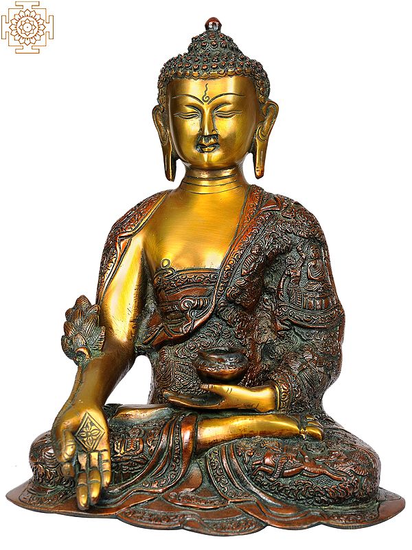 11" Tibetan Buddhist God Medicine Buddha In Brass