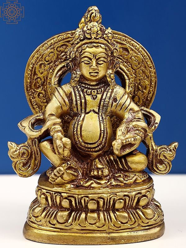 3" Small Tibetan Buddhist God Kubera Sculpture in Brass