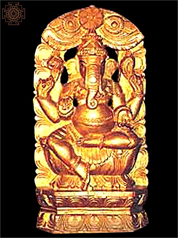 Swarna Ganesha Wooden Statue | South Indian Temple Wood Carving