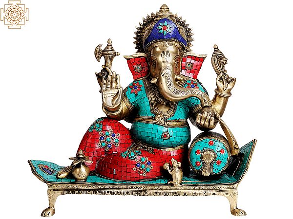 17" Lord Ganesha Seated in Ease Posture In Brass