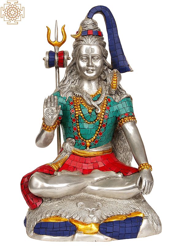 14" Lord Shiva (with Inlay Work) In Brass