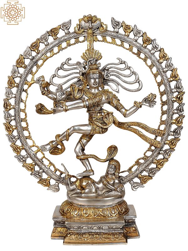 28" Large Size Lord Shiva as Nataraja in Silver and Golden Hues In Brass
