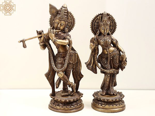 11" Standing Radha Krishna Brass Statue