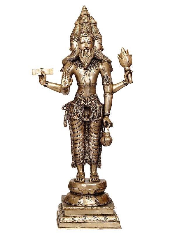 38" Large Size Lord Brahma -  The Creator of the Universe | Brass Statue | Handmade | Made In India
