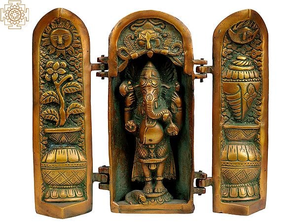 8" Lord Ganesha Folding Temple in Brass