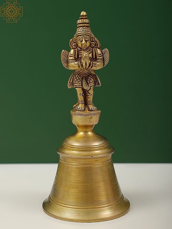 6" Garuda and Hanuman Handheld Bell (Double-Sided Statue) In Brass | Handmade | Made In India