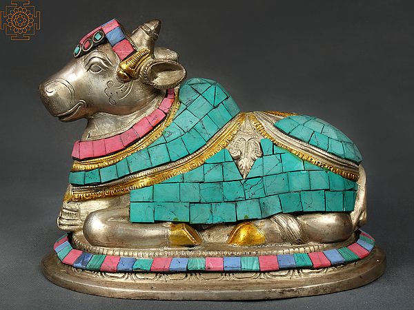 7" Nandi - The Vehicle of Shiva (Inlay Statue) In Brass