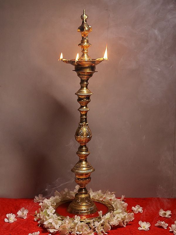 39" Large Size Mayur Lamp from South India In Brass | Handmade | Made In India