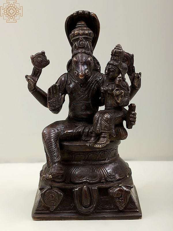 6" Small Hayagriva Avatar of Vishnu with Shakti In Brass