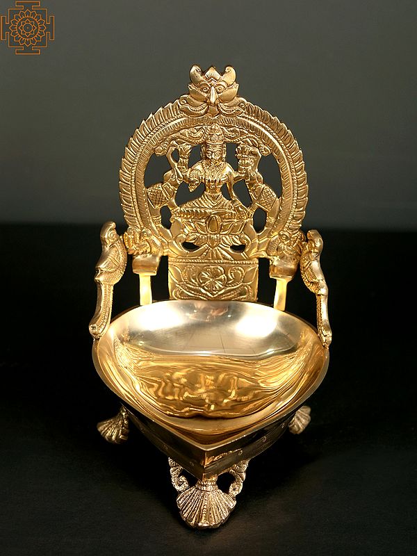 8" Brass Goddess Gajalakshmi Oil Lamp