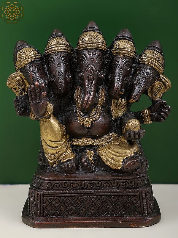 4" Small Panch-Mukhi Ganesha Sculpture in Brass | Handmade | Made in India