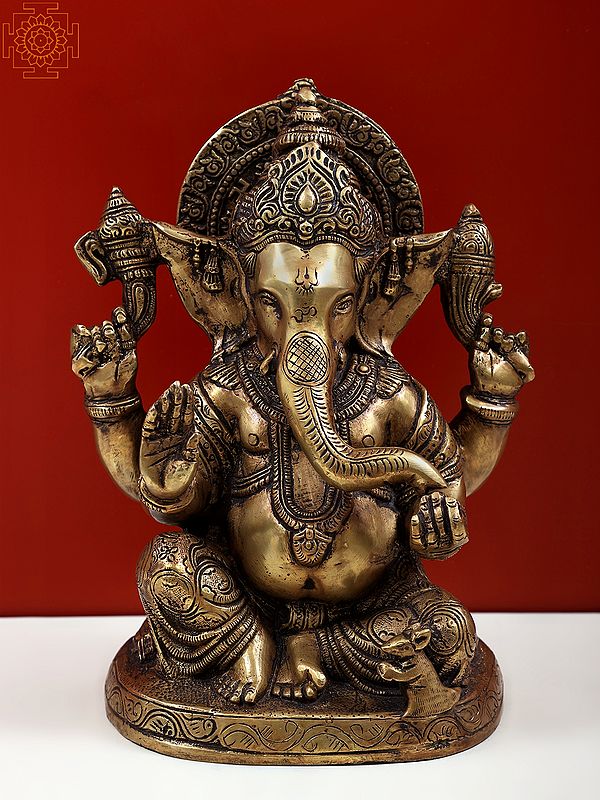 8" Lord Ganesha Brass Sculpture | Handmade Statues | Made in India