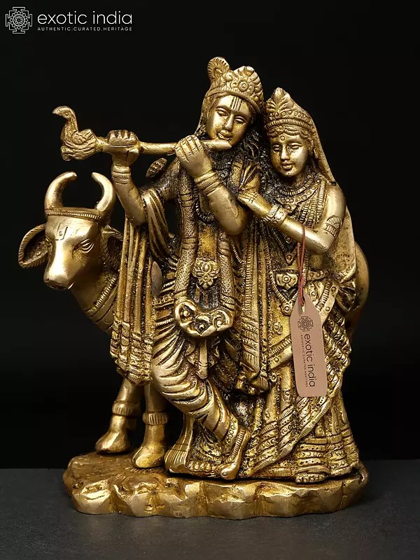 6" Small Gopala Krishna Statue with Radha in Brass