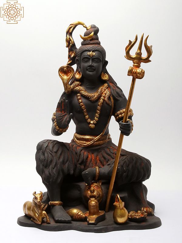 18" Lord Shiva in Black Gold | Brass | Handmade | Made In India