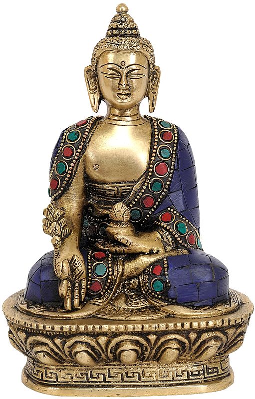 6" Small Tibetan Buddhist God Medicine Buddha Statue in Brass
