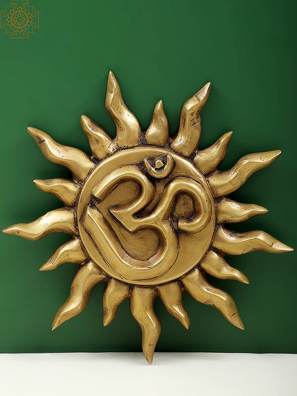 12" Om on Surya Wall Hanging Statue in Brass