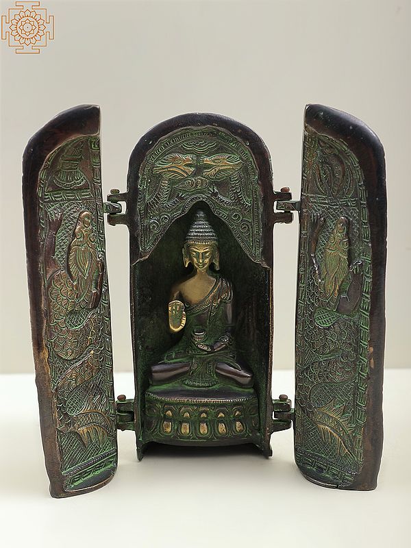 7" Brass Buddhist Folding Temple of Buddha | Handmade | Made in India