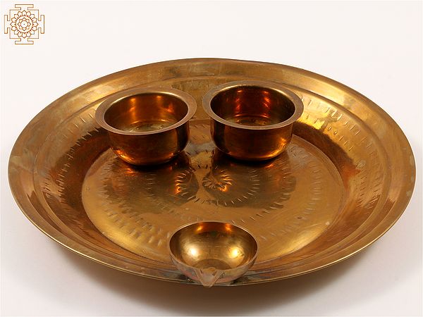 13" Puja Thali In Brass | Handmade | Made In India