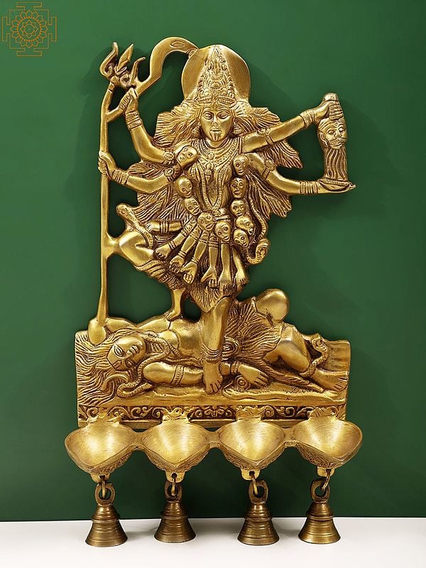 15" Goddess Kali Wall Hanging Lamps with Bells In Brass