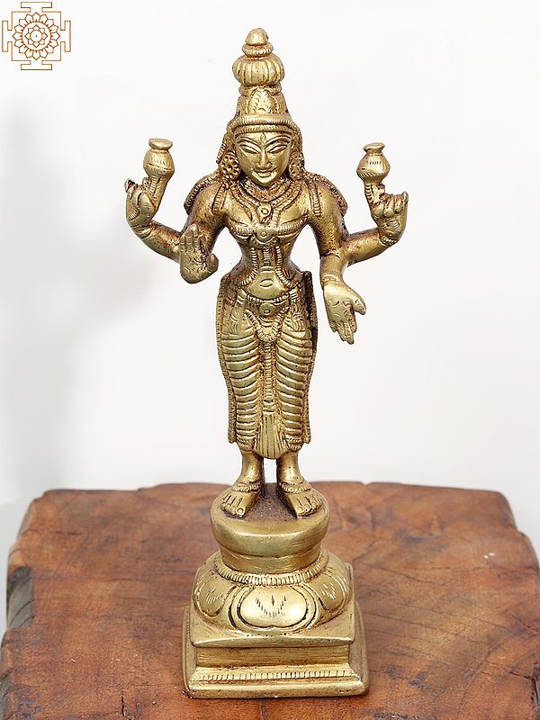 6" Four-Armed Lakshmi Statue in Brass | Handmade | Made in India