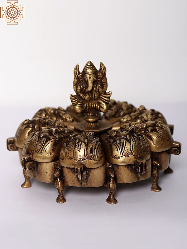 7" Brass Ganesha Ritual Box with Lids