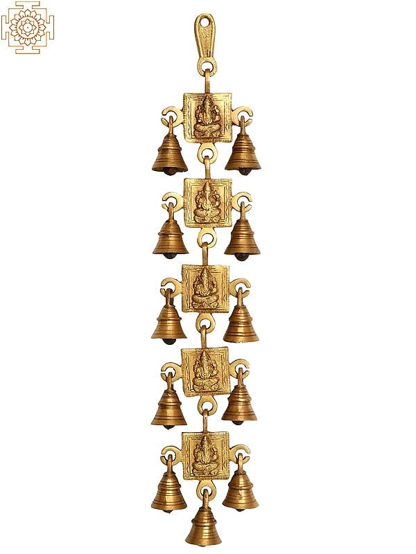 18" Lord Ganesha Wall Hanging Bells In Brass