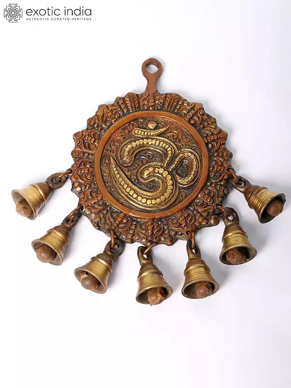 9" OM (AUM) Wall Hanging with Bells in Brass