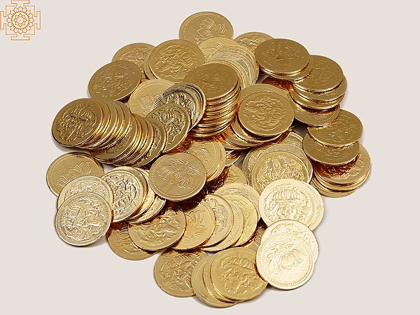 108 Coins for Lakshmi Puja with Lakshmi ji and Lotus Images
