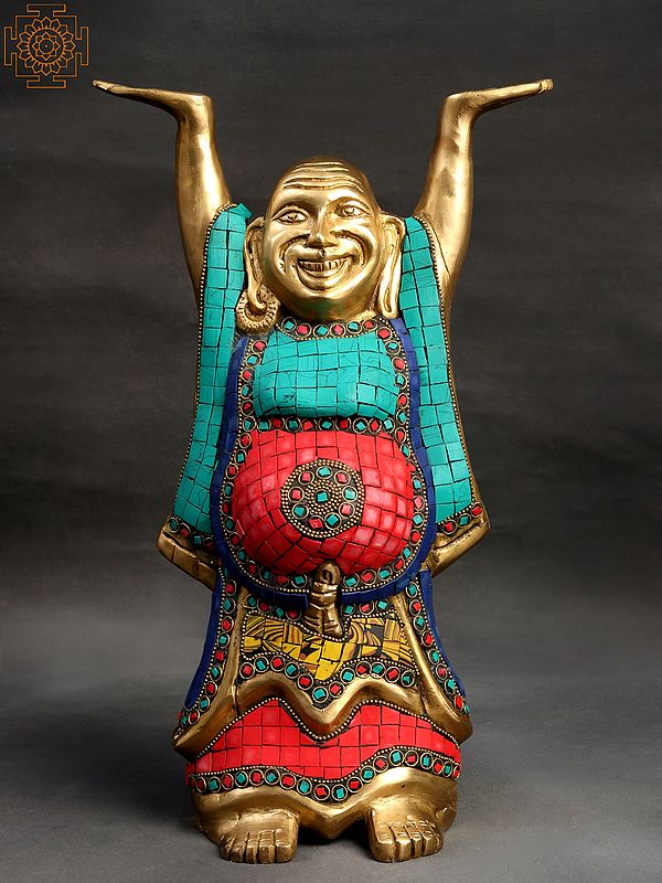 13" Tibetan Buddhist Deity Laughing Buddha in Brass