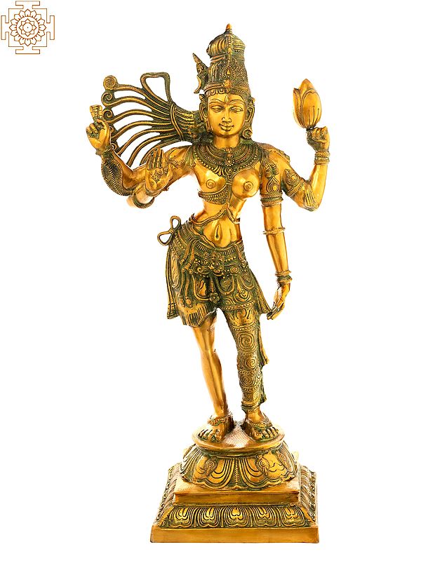 40" Large Ardhanarishvara (Shiva Shakti) in Brass | Handmade | Made in India