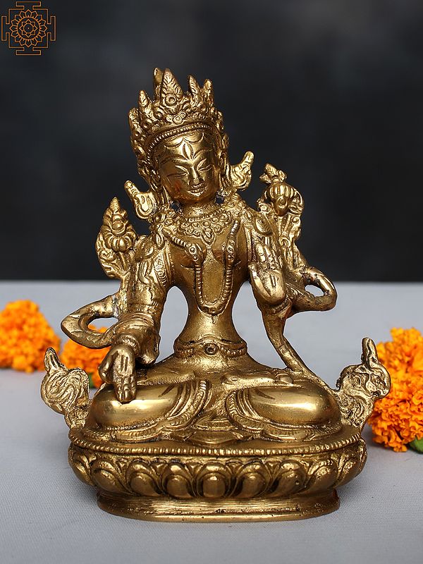 5" Small White Tara Brass Statue | Tibetan Buddhist Deity Idol