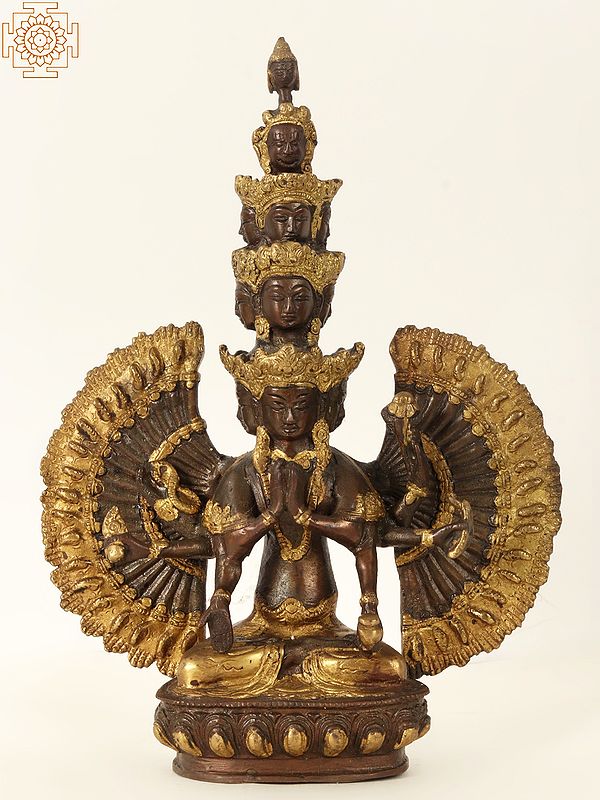 12" The Glorious Eleven-headed Avalokiteshvara In Brass | Handmade | Made In India