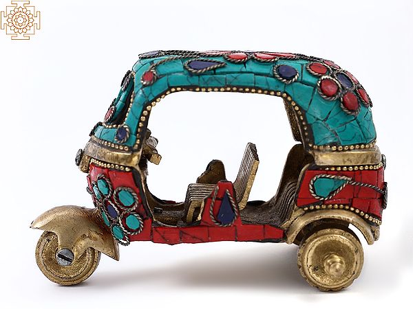 4" Small Brass Auto-Rickshaw with Inlay Work